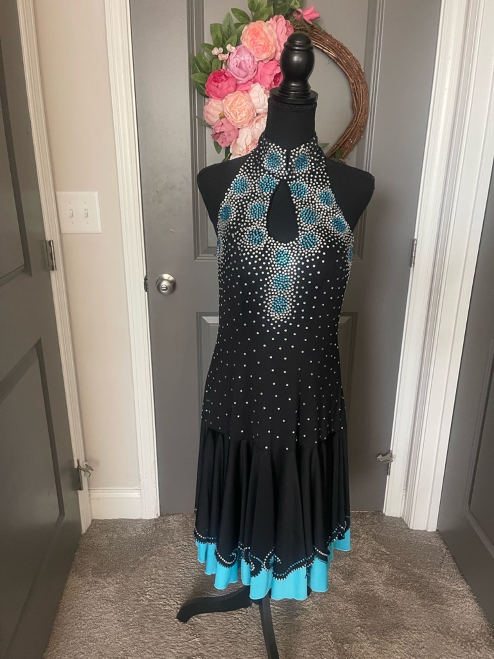 Latino Dancewear Rhinestone-Studded  Dance Competition Dress Size Large